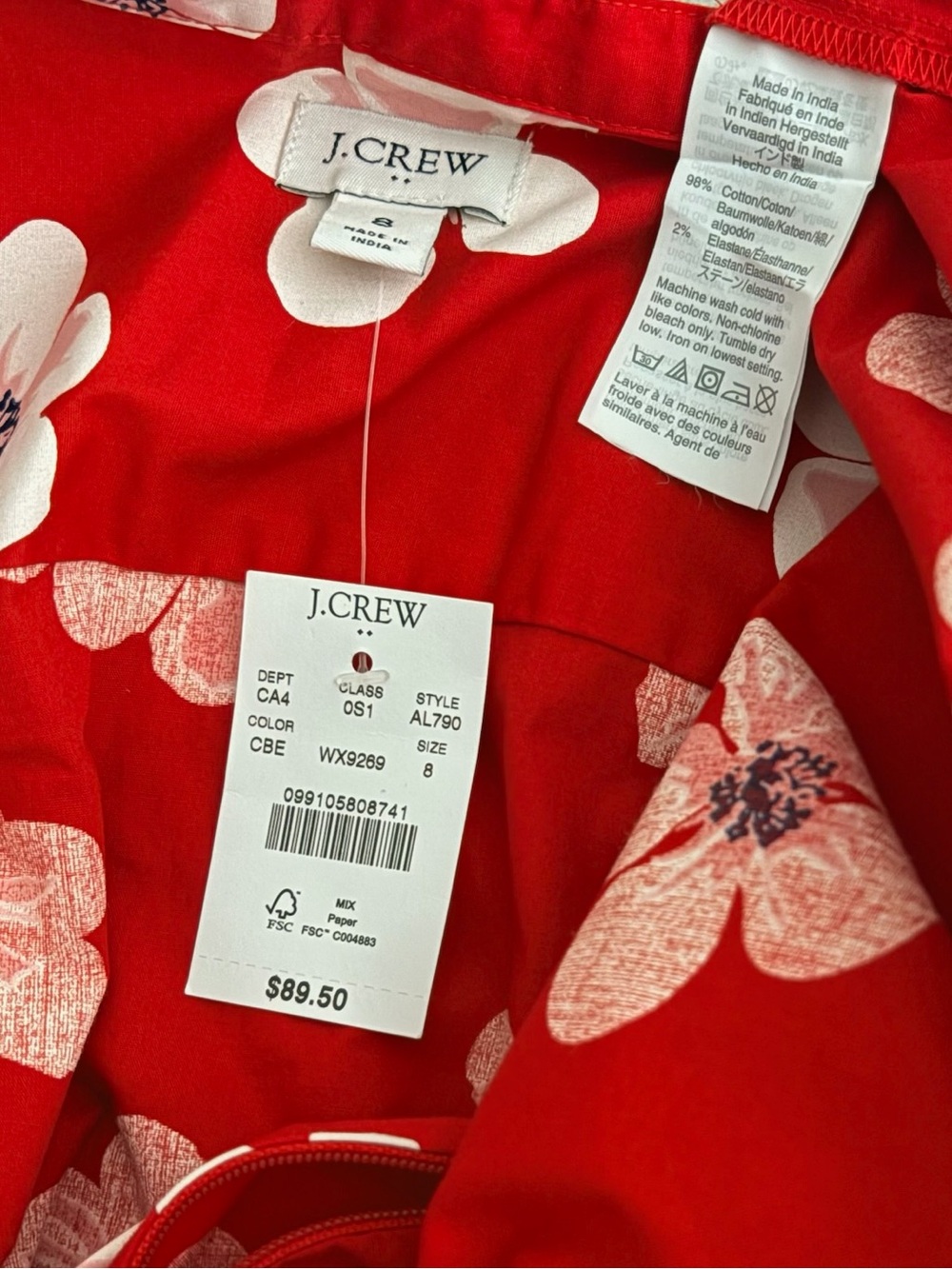 NWT J.Crew Red Floral Fit & Flare Midi Dress with Pockets Size 8 - Picture 6 of 6